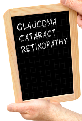 doctor holding diabetic eye disease chalkboard